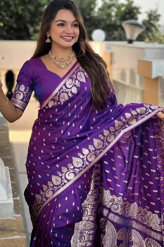 Purple elegant art silk woven saree with rich zari border