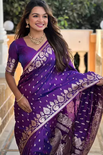 Purple elegant art silk woven saree with rich zari border