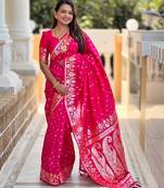 Pink elegant art silk woven saree with rich zari border