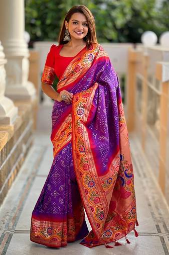 Purple elegant art silk woven saree with rich zari border