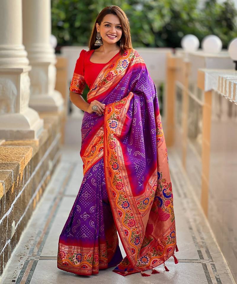 Purple elegant art silk woven saree with rich zari border