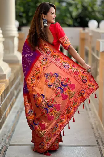 Purple elegant art silk woven saree with rich zari border