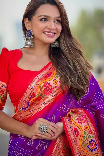 Purple elegant art silk woven saree with rich zari border