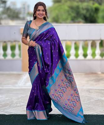 Purple elegant art silk woven saree with rich zari border 1