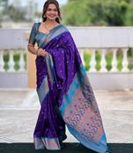Purple elegant art silk woven saree with rich zari border