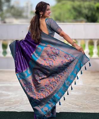 Purple elegant art silk woven saree with rich zari border 2