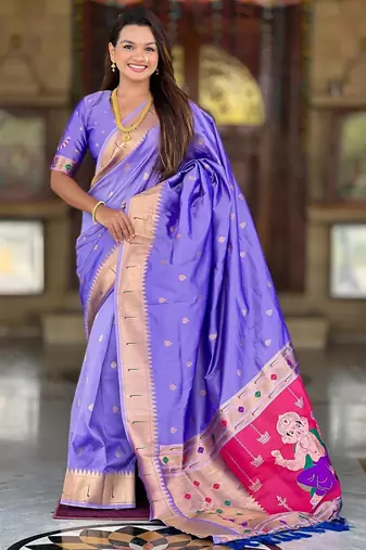 Lavender elegant art silk woven saree with rich zari border
