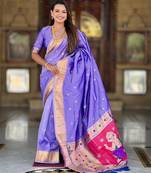Lavender elegant art silk woven saree with rich zari border