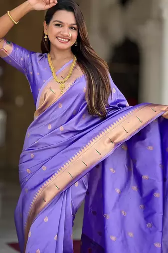 Lavender elegant art silk woven saree with rich zari border