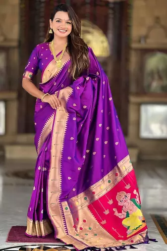Magenta elegant art silk woven saree with rich zari border