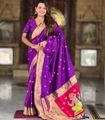 Magenta elegant art silk woven saree with rich zari border