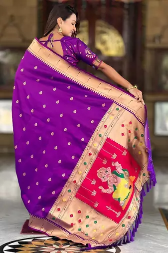 Magenta elegant art silk woven saree with rich zari border