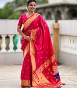 Pink elegant art silk woven saree with rich zari border