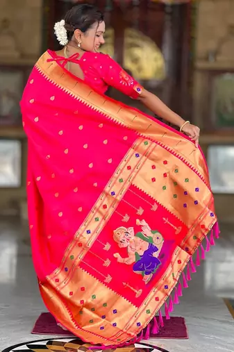 Pink elegant art silk woven saree with rich zari border