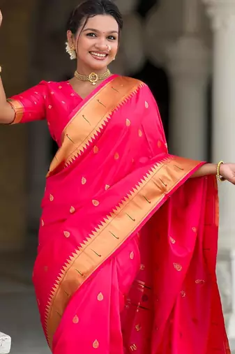 Pink elegant art silk woven saree with rich zari border