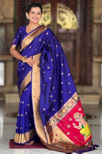 Violet elegant art silk woven saree with rich zari border