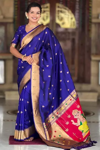 Violet elegant art silk woven saree with rich zari border