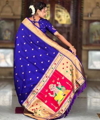 Violet elegant art silk woven saree with rich zari border 2