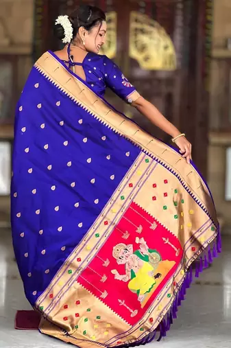 Violet elegant art silk woven saree with rich zari border