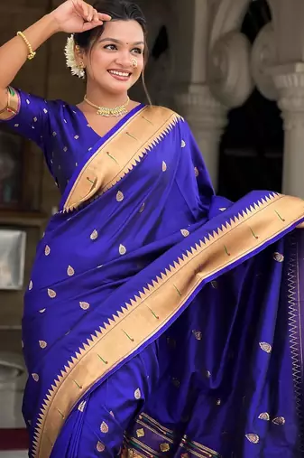 Violet elegant art silk woven saree with rich zari border