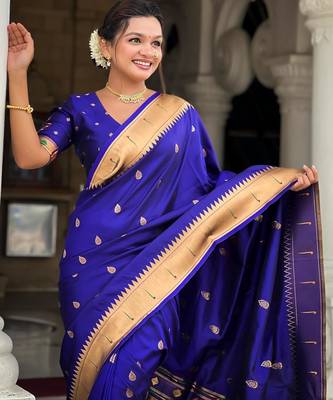 Violet elegant art silk woven saree with rich zari border 4