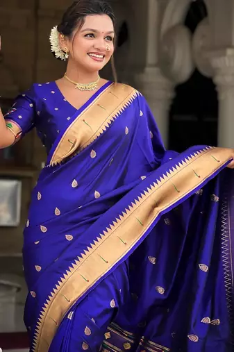 Violet elegant art silk woven saree with rich zari border