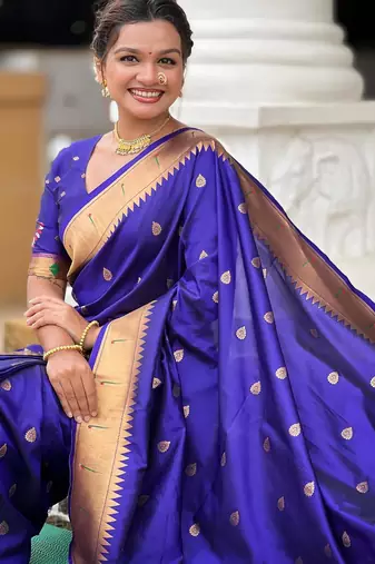 Violet elegant art silk woven saree with rich zari border
