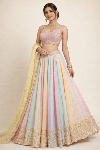 Pastel Multicolor Embroidered Lehenga Set