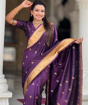 Wine elegant art silk woven saree with rich zari border 3
