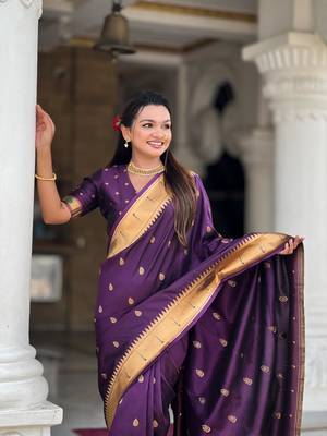 Wine elegant art silk woven saree with rich zari border 4