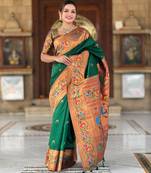 Green elegant art silk woven saree with rich zari border