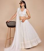 Elegant White Faux Georgette Lehenga Choli with Thread & Sequins Embroidery