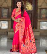 Pink elegant art silk woven saree with rich zari border