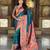 Teal elegant art silk woven saree with rich zari border