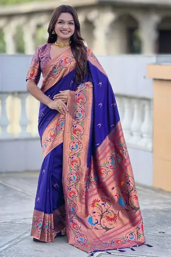 Violet elegant art silk woven saree with rich zari border