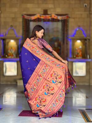 Violet elegant art silk woven saree with rich zari border 2