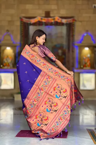 Violet elegant art silk woven saree with rich zari border