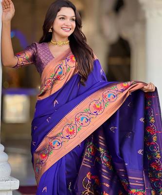 Violet elegant art silk woven saree with rich zari border 3