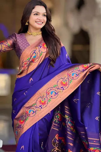 Violet elegant art silk woven saree with rich zari border