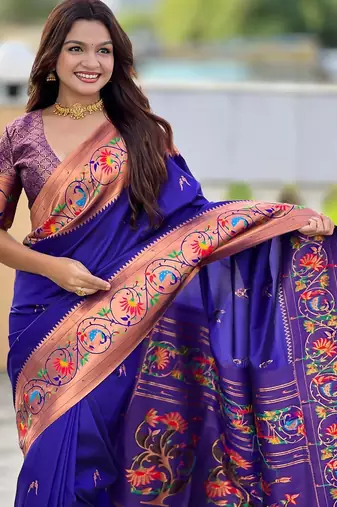 Violet elegant art silk woven saree with rich zari border