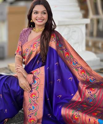 Violet elegant art silk woven saree with rich zari border 5