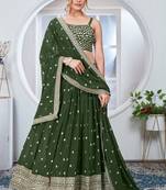 Bottle Green Faux Georgette Lehenga Choli with Thread & Sequins Embroidery