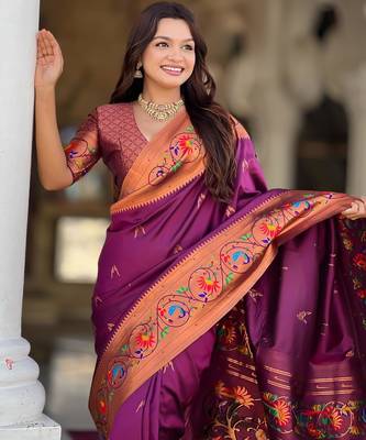 Wine elegant art silk woven saree with rich zari border 3