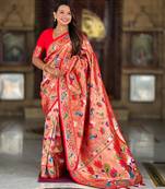 Orange elegant art silk woven saree with rich zari border