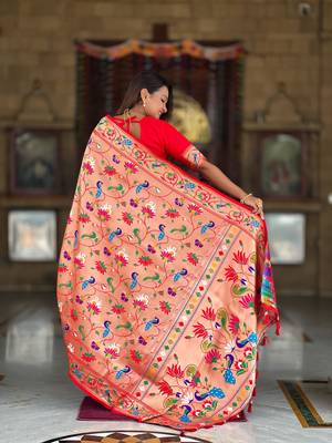 Orange elegant art silk woven saree with rich zari border 2