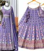 esigner Lavender Embroidered Lehenga Set with Multicolor Floral Work