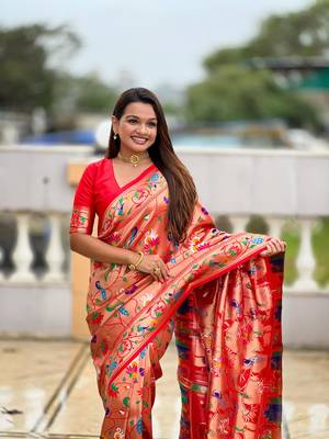 Orange elegant art silk woven saree with rich zari border 3