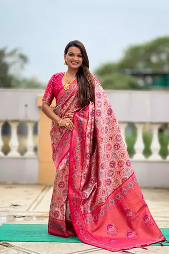 Pink elegant art silk woven saree with rich zari border
