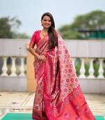 Pink elegant art silk woven saree with rich zari border