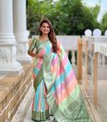 Green elegant art silk woven saree with rich zari border